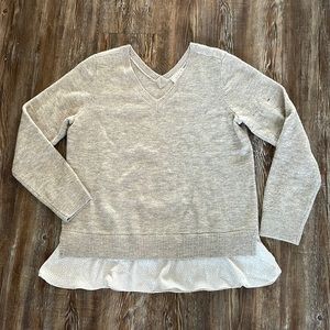 LOFT Mixed Media Floral Knit  V-Neck Sweater